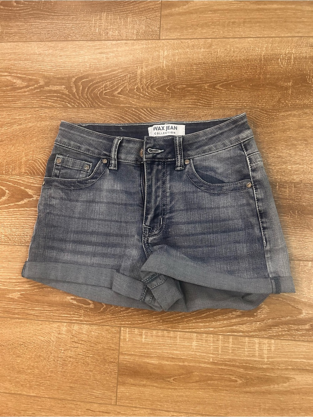 Wax Jean Faded Blue Roll-Cuff Denim Shorts